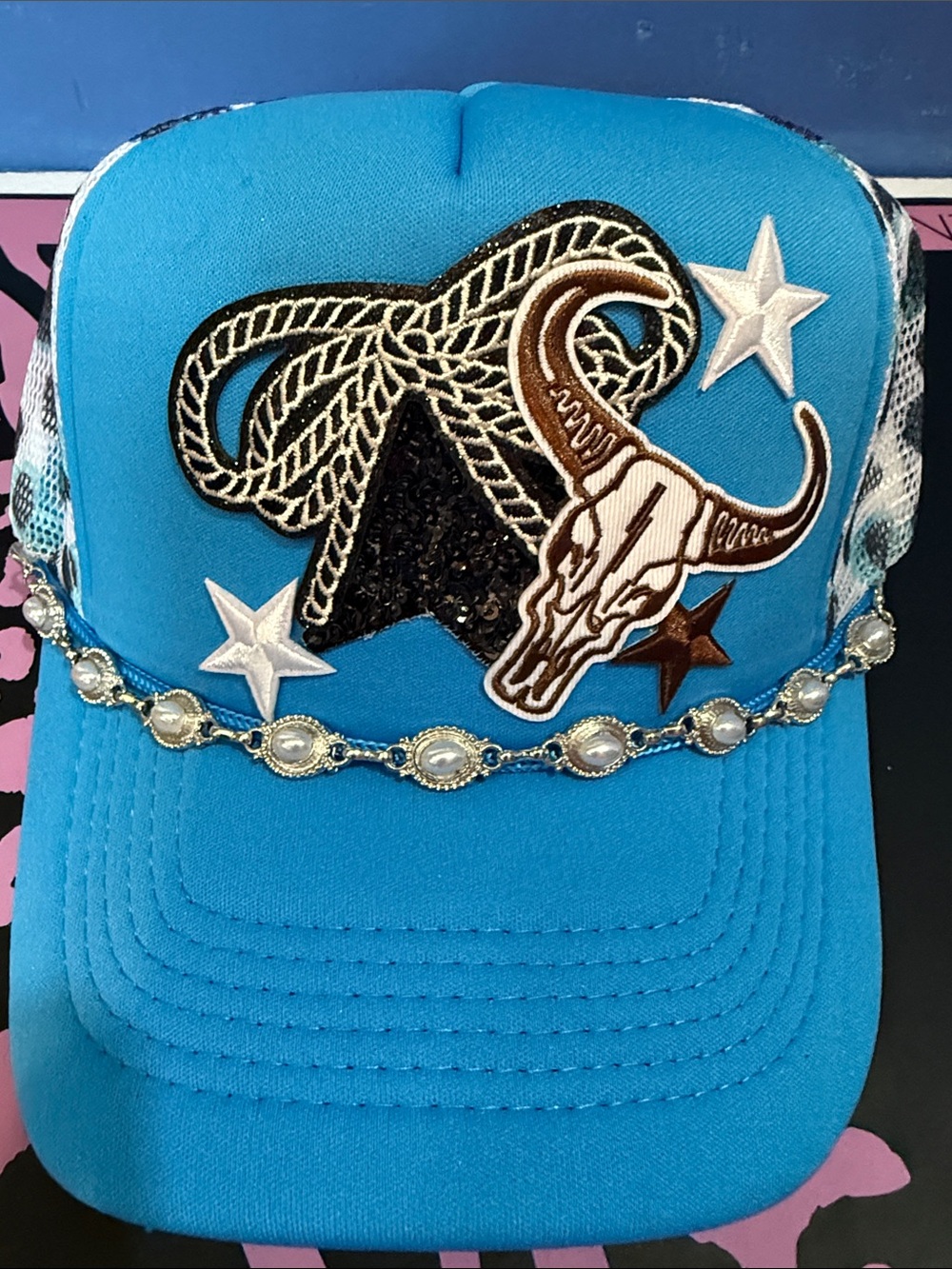 Turquoise Western Embellished Trucker Hat
